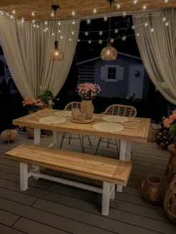 New Beliani Set da pranzo da giardino 6 posti SCANIA Legno d'acacia Bianco Bianco Marrone