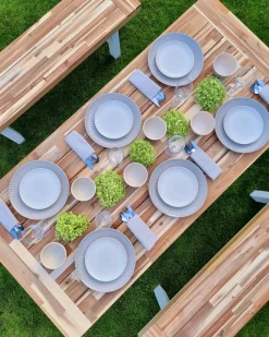 New Beliani Set da pranzo da giardino 6 posti SCANIA Legno d'acacia Bianco Bianco Marrone