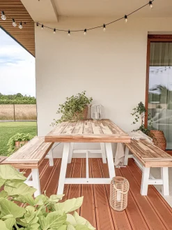 New Beliani Set da pranzo da giardino 6 posti SCANIA Legno d'acacia Bianco Bianco Marrone