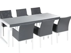 Clearance Beliani Set da pranzo da giardino 6 posti BACOLI con cuscini Metallo Grigio Bianco Grigio
