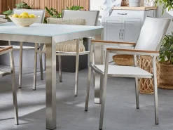 New Beliani Set da pranzo da giardino 6 posti GROSSETO Vetro temperato Nero/Bianco Bianco Argento Nero