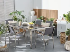 Hot Beliani Set da pranzo da giardino 6 posti GROSSETO Vetro temperato Grigio/Nero Argento Grigio Nero