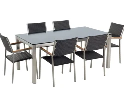 Outlet Beliani Set da pranzo da giardino 6 posti GROSSETO Vetro temperato Nero Argento Nero