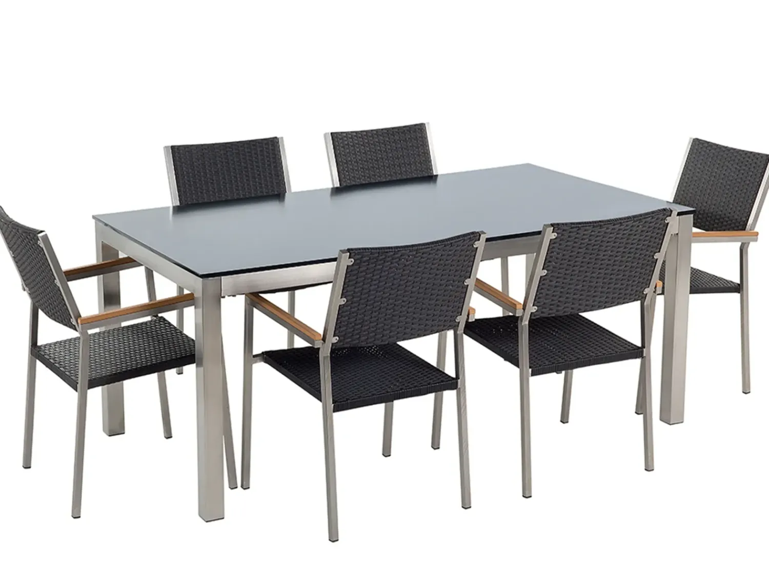 Outlet Beliani Set da pranzo da giardino 6 posti GROSSETO Vetro temperato Nero Argento Nero