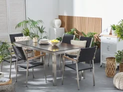 Outlet Beliani Set da pranzo da giardino 6 posti GROSSETO Vetro temperato Nero Argento Nero
