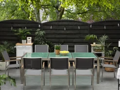 Clearance Beliani Set da pranzo da giardino 8 posti GROSSETO Vetro incrinato Trasparente/Grigio Argento Trasparente Grigio