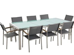 Clearance Beliani Set da pranzo da giardino 8 posti GROSSETO Vetro incrinato Trasparente/Grigio Argento Trasparente Grigio
