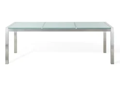 Discount Beliani Set da pranzo da giardino 8 posti GROSSETO Vetro incrinato Trasparente/Bianco Trasparente Argento Bianco