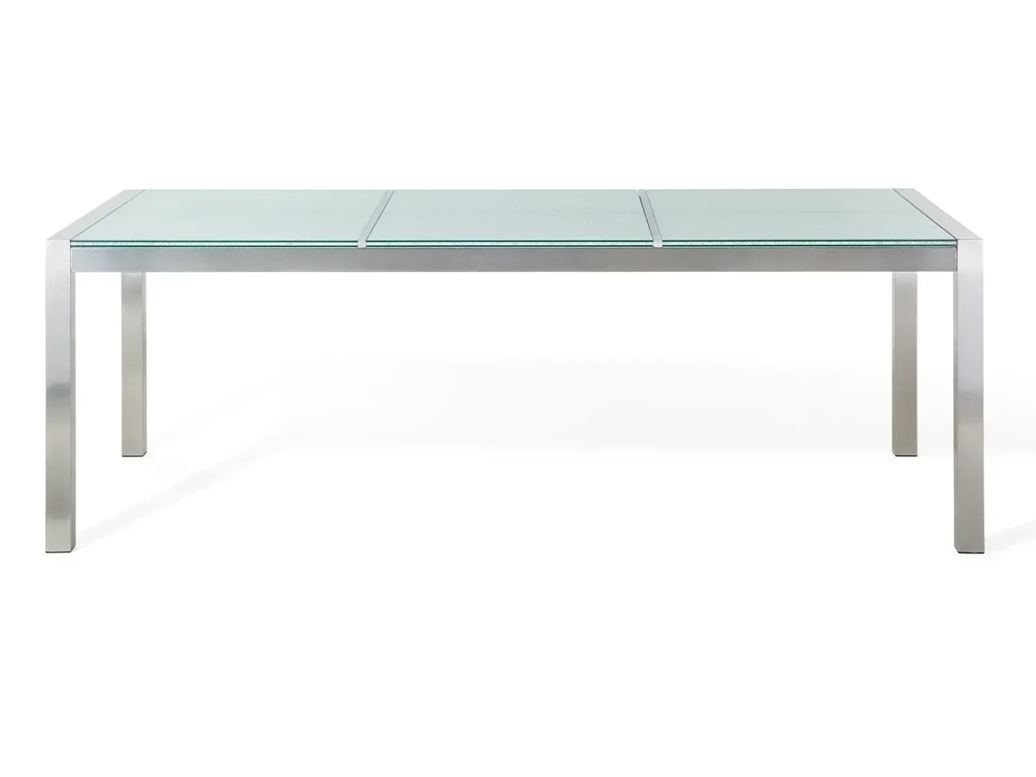 Discount Beliani Set da pranzo da giardino 8 posti GROSSETO Vetro incrinato Trasparente/Bianco Trasparente Argento Bianco