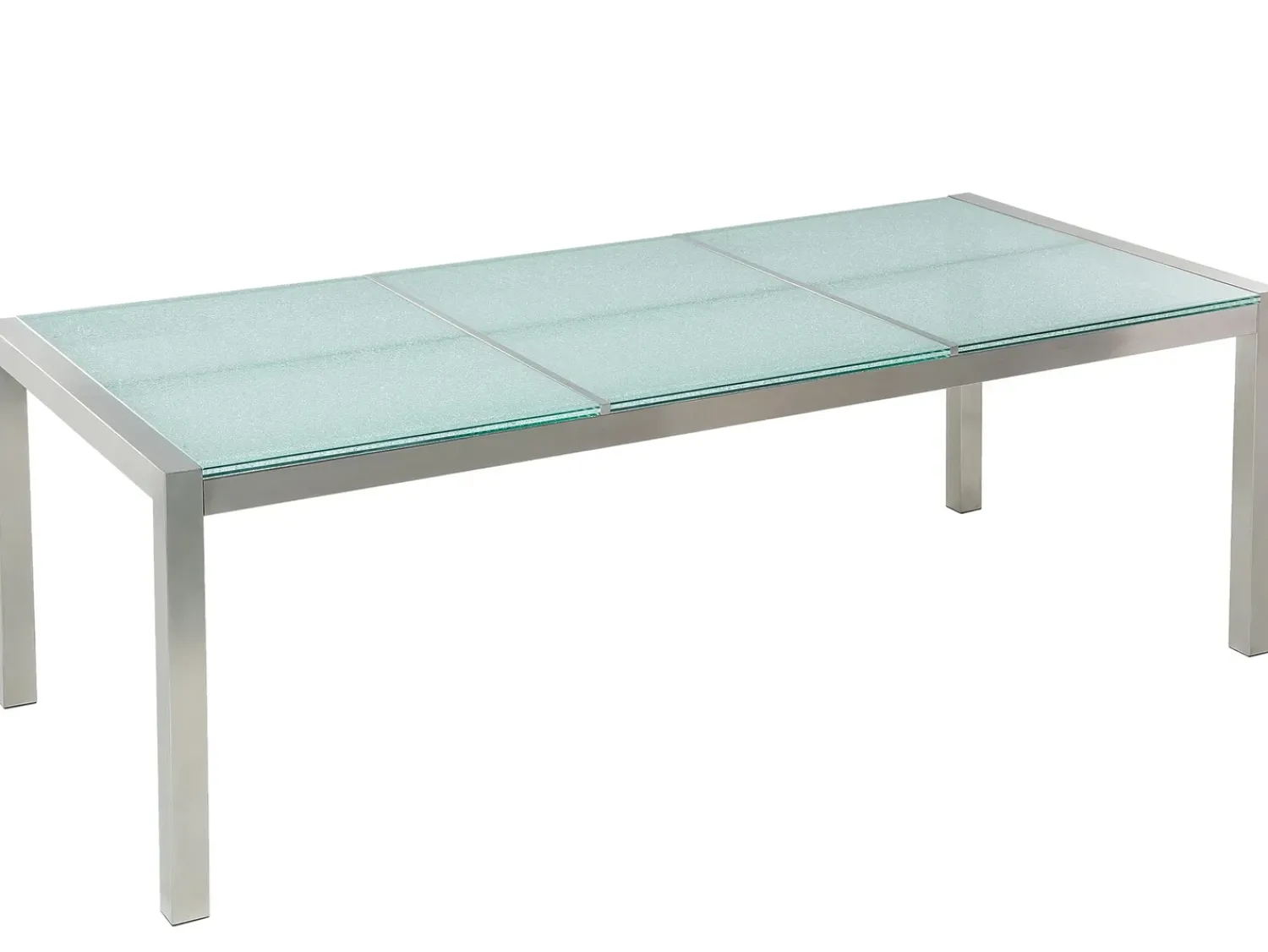 Discount Beliani Set da pranzo da giardino 8 posti GROSSETO Vetro incrinato Trasparente/Bianco Trasparente Argento Bianco
