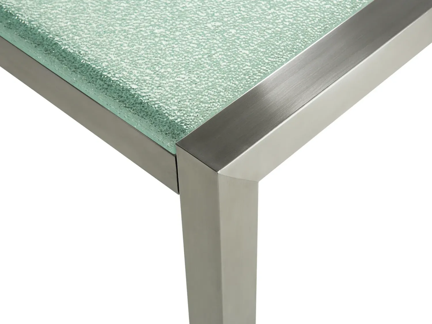 Discount Beliani Set da pranzo da giardino 8 posti GROSSETO Vetro incrinato Trasparente/Bianco Trasparente Argento Bianco