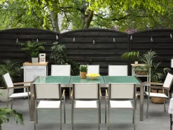 Discount Beliani Set da pranzo da giardino 8 posti GROSSETO Vetro incrinato Trasparente/Bianco Trasparente Argento Bianco