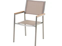 Discount Beliani Set da pranzo da giardino 8 posti GROSSETO Vetro incrinato Trasparente/Beige Trasparente Argento Beige