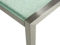 Discount Beliani Set da pranzo da giardino 8 posti GROSSETO Vetro incrinato Trasparente/Beige Trasparente Argento Beige