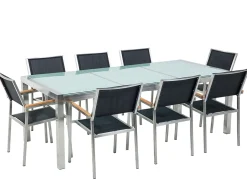 Online Beliani Set da pranzo da giardino 8 posti GROSSETO Vetro incrinato Trasparente/Nero Argento Nero