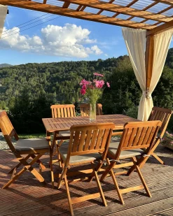 Beliani Set da pranzo da giardino 6 posti CENTO con cuscini Legno d'acacia Marrone Grigio Marrone