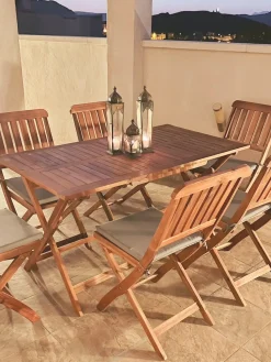 Beliani Set da pranzo da giardino 6 posti CENTO con cuscini Legno d'acacia Marrone Grigio Marrone