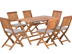 Beliani Set da pranzo da giardino 6 posti CENTO con cuscini Legno d'acacia Marrone Grigio Marrone