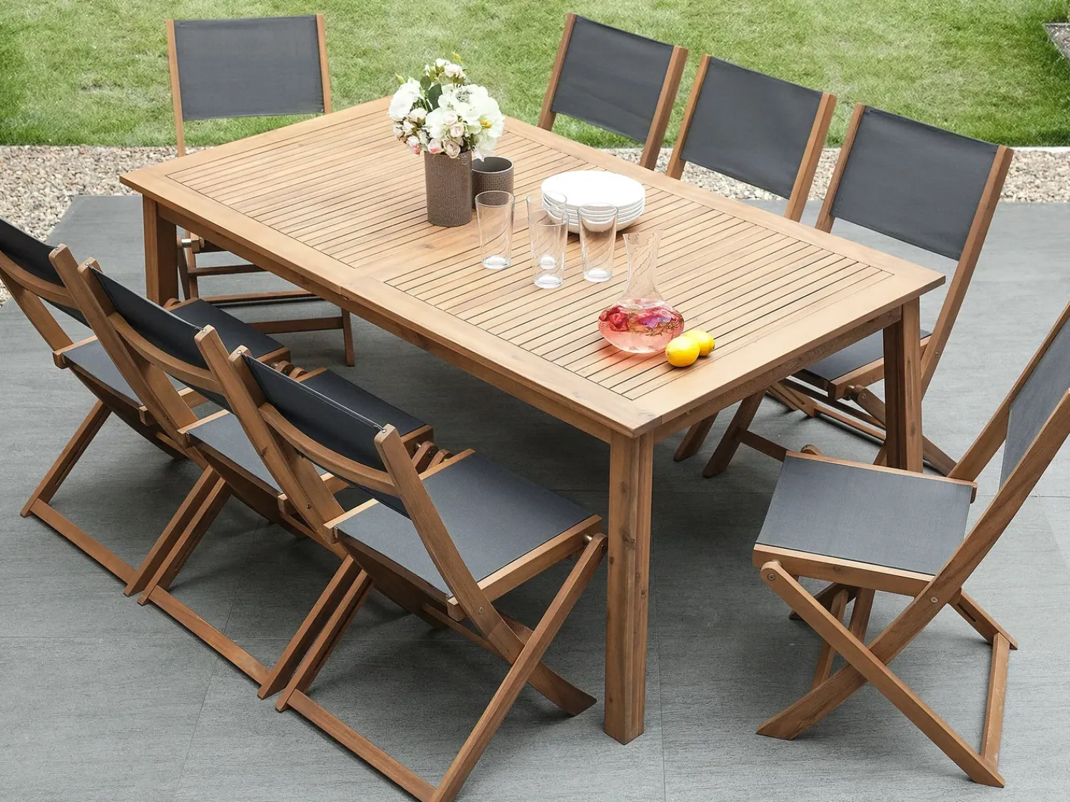 Hot Beliani Set da pranzo da giardino 8 posti CESANA Legno d'acacia Marrone chiaro Grigio Marrone