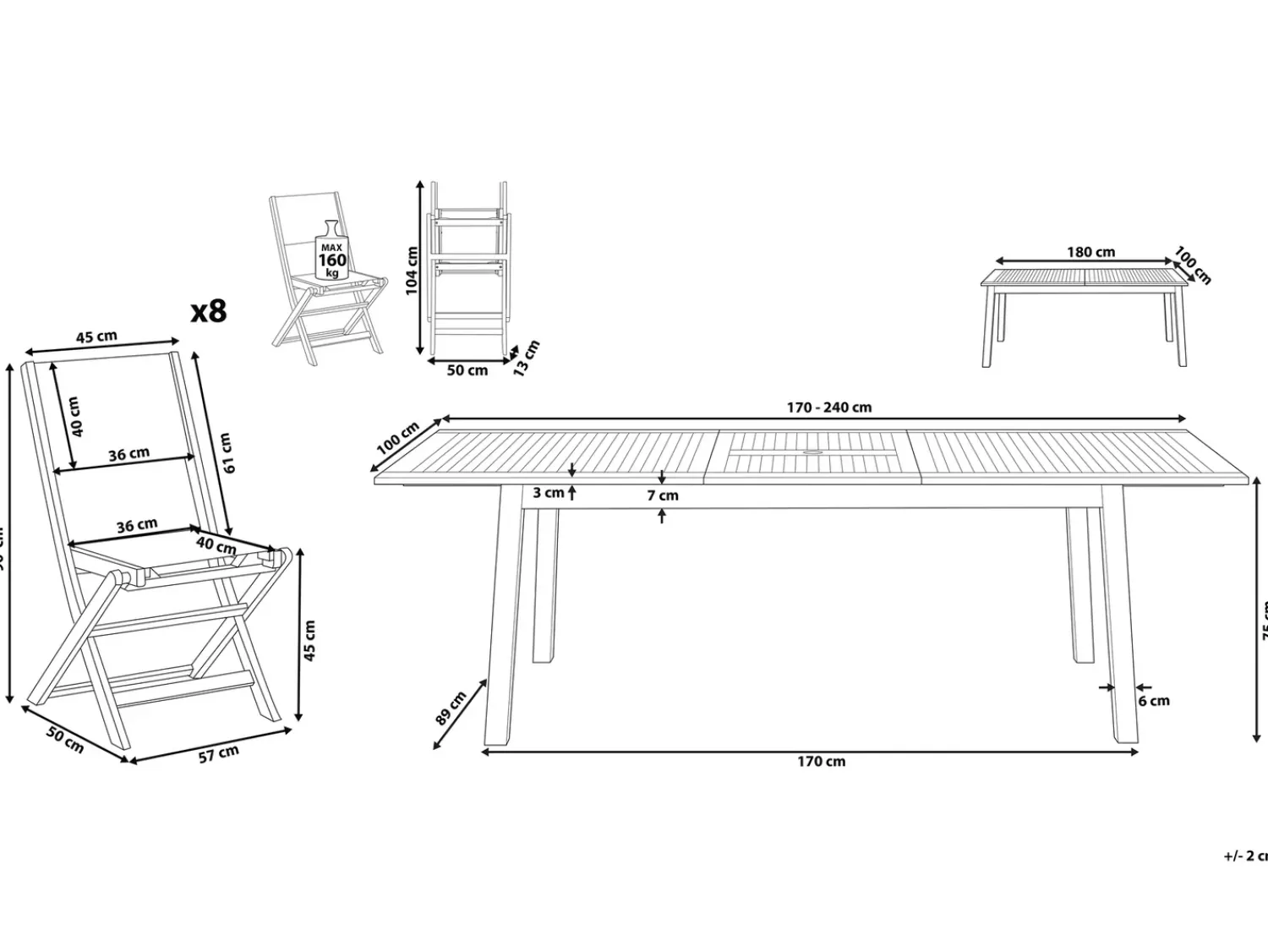 Hot Beliani Set da pranzo da giardino 8 posti CESANA Legno d'acacia Marrone chiaro Grigio Marrone