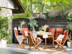 Discount Beliani Set da pranzo da giardino 8 posti MAUI con cuscini Legno d'acacia Rosso scuro Rosso Marrone