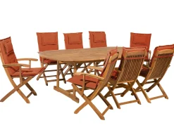 Discount Beliani Set da pranzo da giardino 8 posti MAUI con cuscini Legno d'acacia Rosso scuro Rosso Marrone