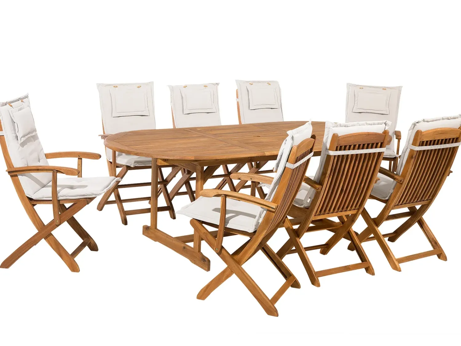 Discount Beliani Set da pranzo da giardino 8 posti MAUI con cuscini Legno d'acacia Bianco sporco Bianco Marrone