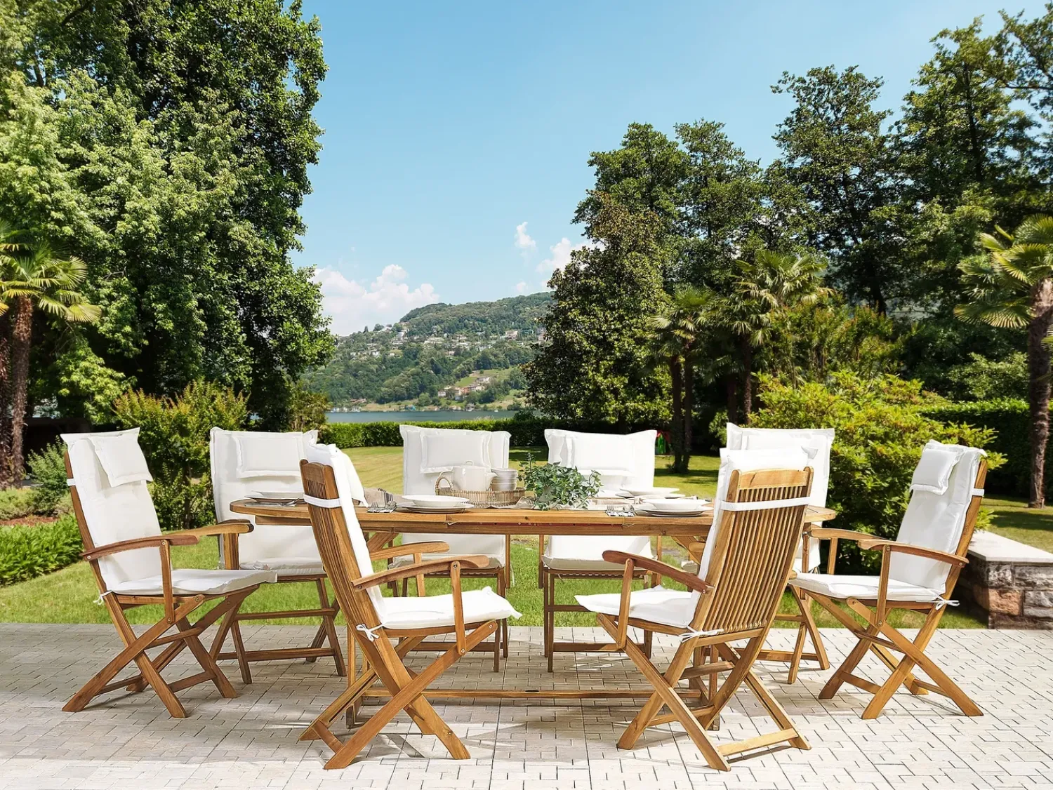 Discount Beliani Set da pranzo da giardino 8 posti MAUI con cuscini Legno d'acacia Bianco sporco Bianco Marrone