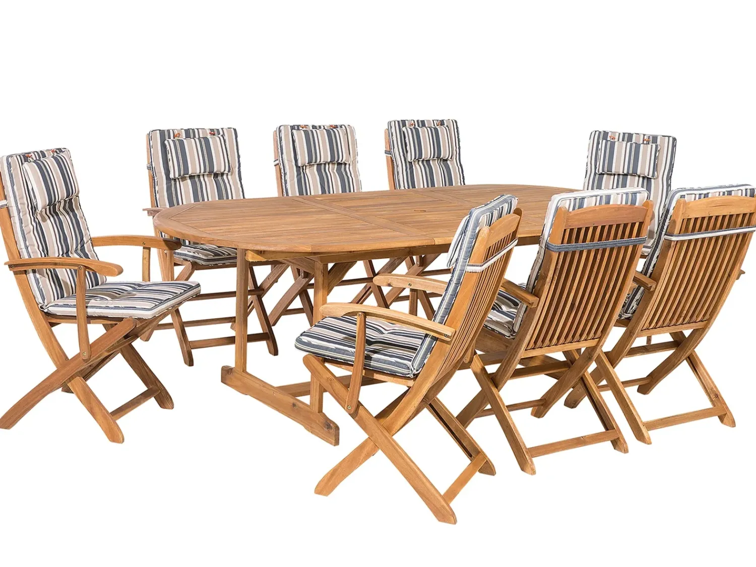 Online Beliani Set da pranzo da giardino 8 posti MAUI con cuscini Legno d'acacia Multicolore Beige Blu Marrone Multicolore