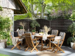 Online Beliani Set da pranzo da giardino 8 posti MAUI con cuscini Legno d'acacia Multicolore Beige Blu Marrone Multicolore