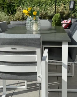 Online Beliani Set da pranzo da giardino 6 posti PANCOLE con cuscini Metallo Grigio Bianco Grigio