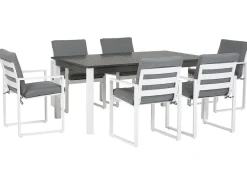 Online Beliani Set da pranzo da giardino 6 posti PANCOLE con cuscini Metallo Grigio Bianco Grigio