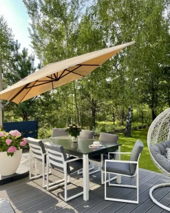 Online Beliani Set da pranzo da giardino 6 posti PANCOLE con cuscini Metallo Grigio Bianco Grigio
