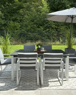 Beliani Set da pranzo da giardino 8 posti PANCOLE con cuscini Metallo Grigio Bianco Grigio