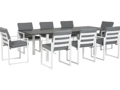 Beliani Set da pranzo da giardino 8 posti PANCOLE con cuscini Metallo Grigio Bianco Grigio