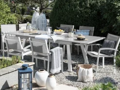 New Beliani Set da pranzo da giardino 6 posti PERETA Metallo Grigio Bianco Grigio