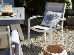 New Beliani Set da pranzo da giardino 6 posti PERETA Metallo Grigio Bianco Grigio