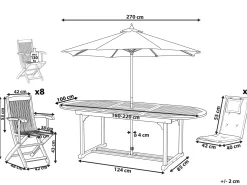 Discount Beliani Set da pranzo da giardino 8 posti MAUI con Ombrellone Legno d'acacia Rosso scuro Rosso Marrone