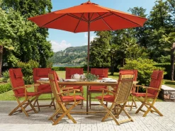 Discount Beliani Set da pranzo da giardino 8 posti MAUI con Ombrellone Legno d'acacia Rosso scuro Rosso Marrone