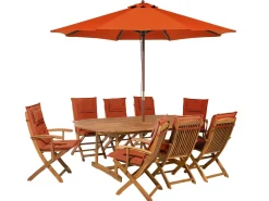 Discount Beliani Set da pranzo da giardino 8 posti MAUI con Ombrellone Legno d'acacia Rosso scuro Rosso Marrone
