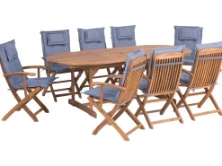 Sale Beliani Set da pranzo da giardino 8 posti MAUI con cuscini Legno d'acacia Blu Blu Marrone