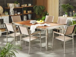 Clearance Beliani Set da pranzo da giardino 6 posti GROSSETO Legno d'eucalipto Marrone/Beige Beige Argento Marrone