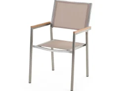 Clearance Beliani Set da pranzo da giardino 6 posti GROSSETO Legno d'eucalipto Marrone/Beige Beige Argento Marrone