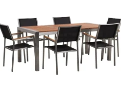 Online Beliani Set da pranzo da giardino 6 posti GROSSETO Legno d'eucalipto Marrone/Nero Marrone Argento Nero
