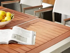 Online Beliani Set da pranzo da giardino 6 posti GROSSETO Legno d'eucalipto Marrone/Nero Marrone Argento Nero