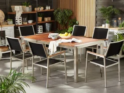 Online Beliani Set da pranzo da giardino 6 posti GROSSETO Legno d'eucalipto Marrone/Nero Marrone Argento Nero