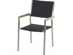 Best Beliani Set da pranzo da giardino 6 posti GROSSETO Legno d'eucalipto Marrone/Nero Marrone Argento Nero