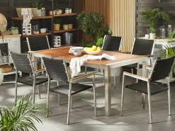 Best Beliani Set da pranzo da giardino 6 posti GROSSETO Legno d'eucalipto Marrone/Nero Marrone Argento Nero