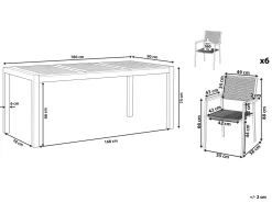 Best Beliani Set da pranzo da giardino 6 posti GROSSETO Legno d'eucalipto Marrone/Nero Marrone Argento Nero