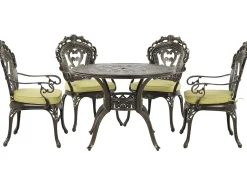 Sale Beliani Set da pranzo da giardino 4 posti SAPRI con cuscini Metallo Marrone scuro Verde Marrone